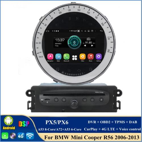 4GB+64GB PX6 Android 10 Car Radio Audio DVD GPS Navigation for BMW Mini Cooper R56 2006-2013 Multimedia Player System