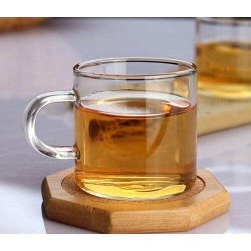 4pcs/lot Handmade Heat Resistant Glass Kungfu Tea Drink Cups with Handle Insulated Clear Glass JQ 1077