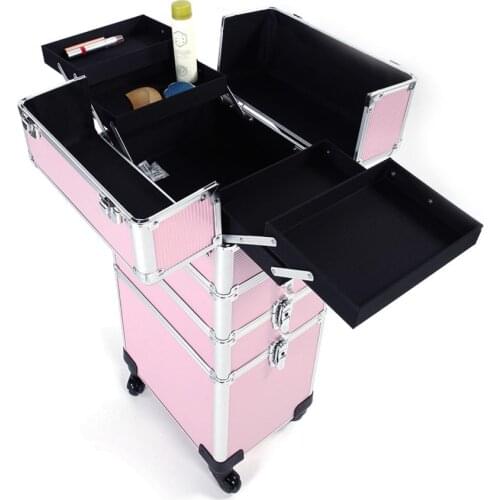 4-in-1 aluminum cosmetic case, Tattoo case, pink color, suitable for commercial or domestic, push-pull suitcase 190813209