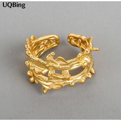 925 Sterling Silver Leaves Branch Geometric Open Rings For Women Men Accessories