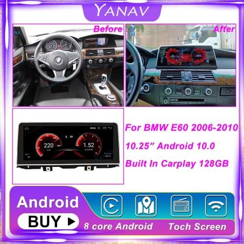 Android 2 DIN Car Radio Audio For BMW E60 2006-2010 Auto Stereo Receiver GPS Navigation Built in Carplay DVD Player Head Unit
