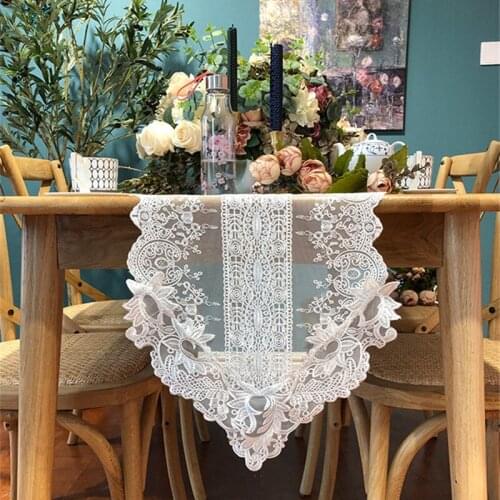 Big size Embroidery Lace Table cloth FlagTable Runner Beige TV Ark Cover Cloth French Romantic Tablecloth Hotel Decoration