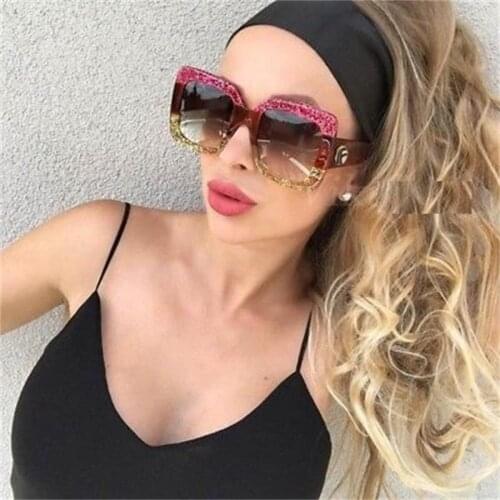 Oversized Sunglasses Big Square Pink Gold Frame Bling Shades Unique mens designer Plastic Sunglasses Gafas De Sol UV400 Cute