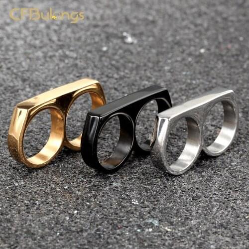 CFBulongs Double Thumb Stainless Steel Ring Cool Fashion Gold Matte Men Ring Party Gift