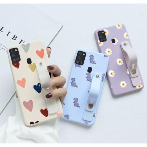 For Samsung Galaxy A21S Case 6.5" Silicone Wrist Strap Phone Cases Cover For Samsung A 21s samsunga21s Stand Holder Cover Fundas