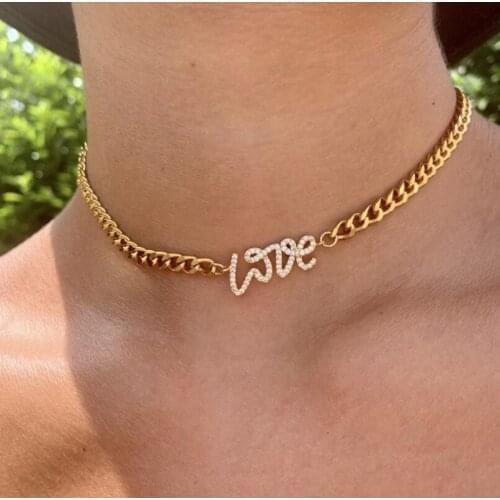 Chokers Crystal Necklace Customized Necklace Love Necklace Crystal Name Necklace Crystal Love Necklace Choker Gifts for Her