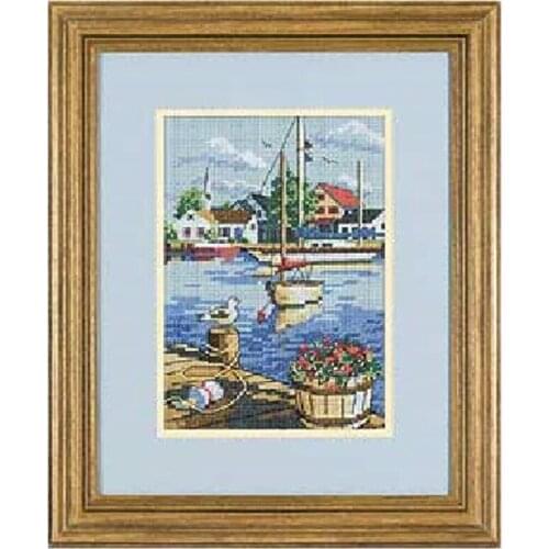 Colorfully fabric Lovely Counted Cross Stitch Kit Dockside View Harbour Bay City Town dim 06819