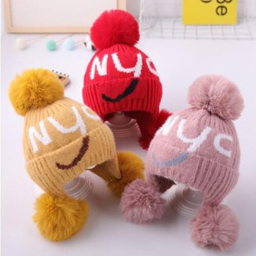 Childrens Hats Autumn and Winter Thickening Boys and Girls Knit Hats Baby Woolen Hats Baby Pullovers1-3 years Ear Caps