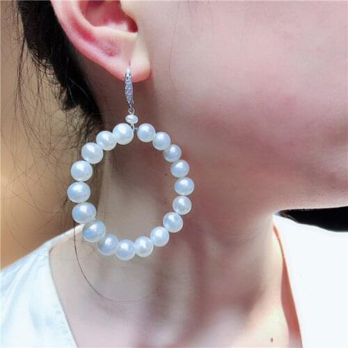 Womens AAA 6-7mm White natural Round pearl earrings