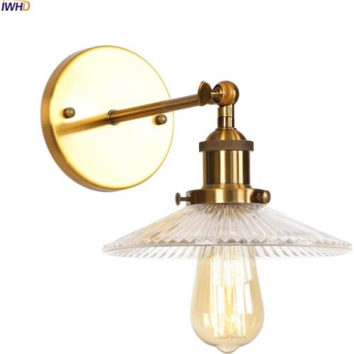 IWHD Loft Decor Industrial Retro Wall Light Fixtures Glass Lampshade Plating Gold Antique Vintage Wall Lamp LED Stair Lights