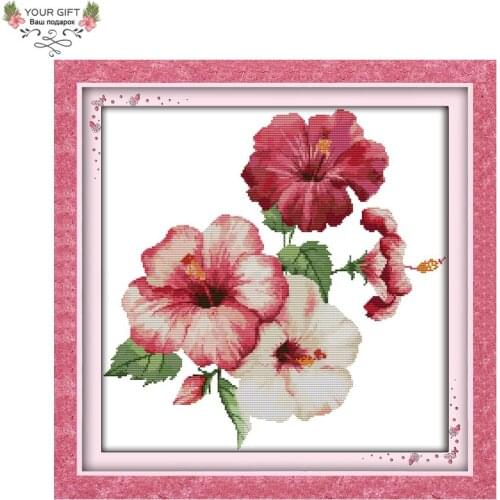 Joy Sunday H599 Home Decoration 14CT 11CT Stamped and Counted The Hibiscus Flowers Needlework Embroidery Cross Stitch