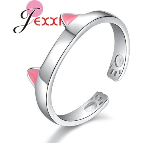Minimalist Hot Sale Pink Unique Ear Design Woman Girls Christmas Gift 925 Sterling Silver Resizable Ring Girls Trendy