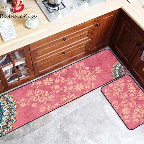Bubble Kiss Nordic Style Customized Kitchen Mat Retro Red Flowers Pattern Rug Waterproof And Oil-proof Floor Mat In The Bathroom