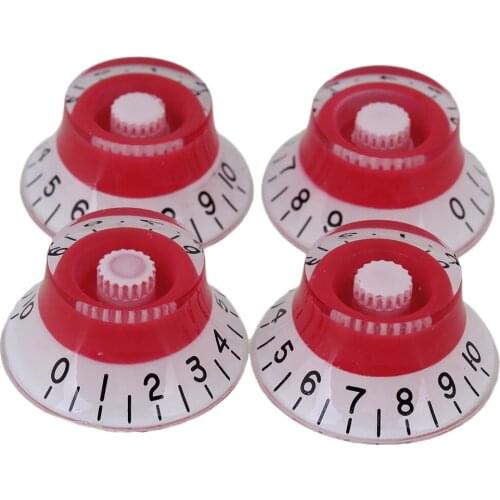 Red & White Electric Guitar Top Hat Knobs with Black Numbers Pack of 4