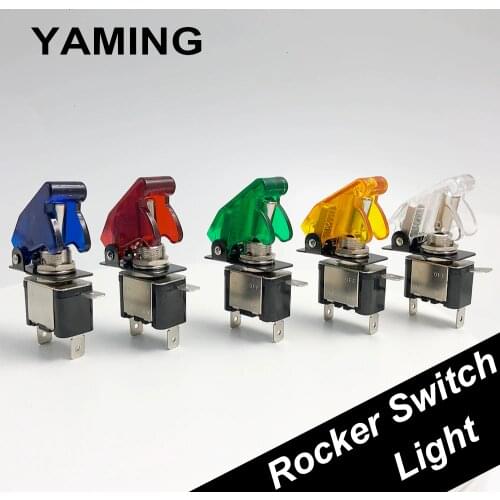 Rocker Switch LED Automobile Modification Arm Push Button Protection Cover 12V 20A For Racing Car Light Toggle Control ON-OFF