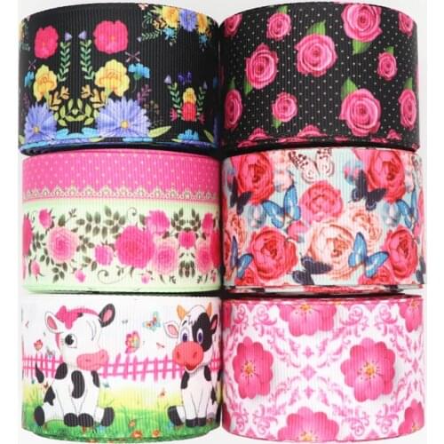 10 Yards 1.5'' 38MM Flowers Printed Grosgrain Ribbons For Hair Bows DIY Handmade Materials Y202081702