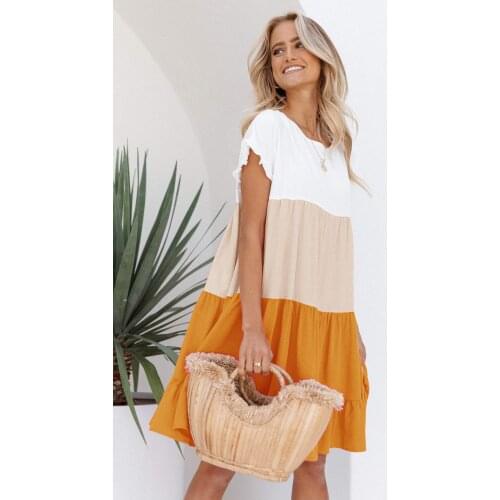 Summer Maternity Sundress Contrast Color Dress Pregnant Women Beach Wear Vestidos Loose Premama Clothes Patchwork 2021 Elegant