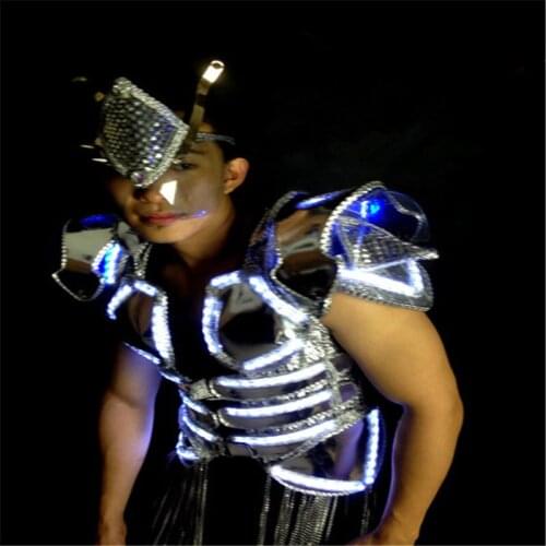 LL04 White blue color/men LED light luminous dancing ballroom costumes suit catwalk clothes bar singer party disco stage wears