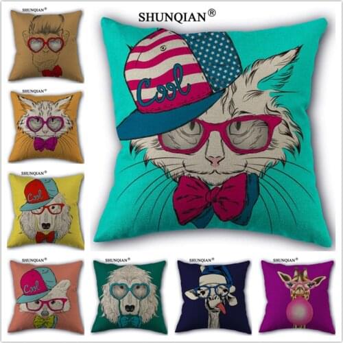 Linen Cotton cartoon animals Pillow Cover Custom Print Home Decorative Throw Pillows Cases 45x45cm one side WJY417-3