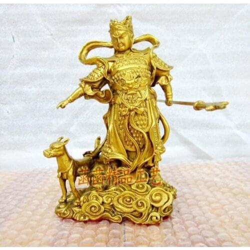A copper ornaments Erlang Zhenjun Yang Jian Xiao day Dog Statue of Makimi Jiro s decoration decoration Godroom Art Statue