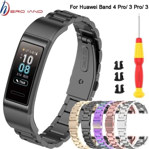 Metal Strap for Huawei Band 4 Pro Bracelet for Huawei Band 3/ 3 Pro Stainless Steel Watchband Wristbands Straps Correa with Tool
