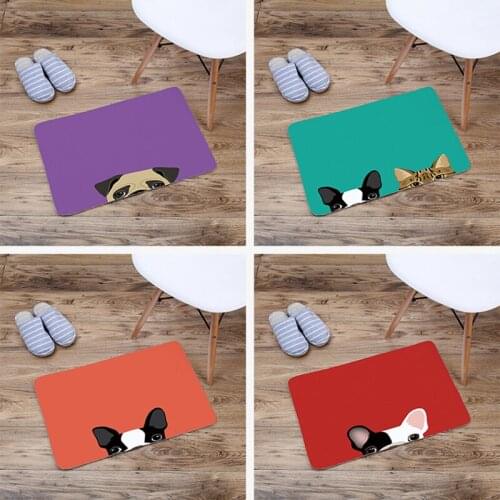 Cute cartoon sneaking puppy kitten print door mat HQ Flannel carpet entry door hallway front door anti-slip floor mats 400x600mm