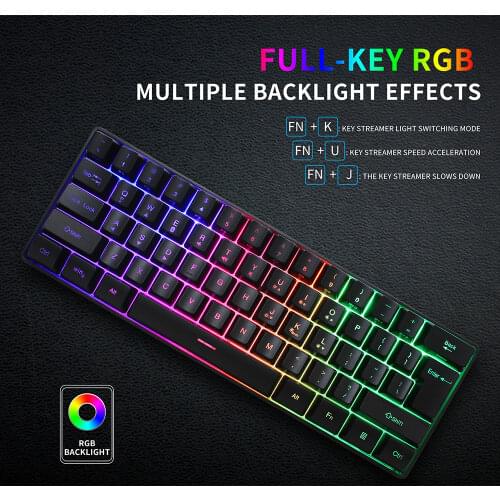 Mini Keyboard Game 61 Keys Wireless keyboard Bluetooth 2.4Ghz Dual Mode Membrane Keyboards RGB Gaming Keyboard gk61