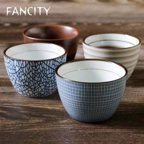 FANCITY Set of 4pcs Japanese Style Tea Cups Ceramic Water Cups Creative Stripe Design Teaware Set kungfu Tea Tool 150ml