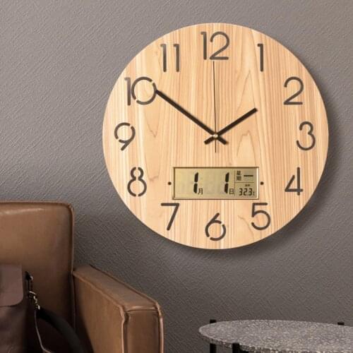 Nordic Silent Wall Clock Large Calendar Simple Modern Wall Clock Creative Wood Quartz Relogio Parede Living Room Decor DJ60WC