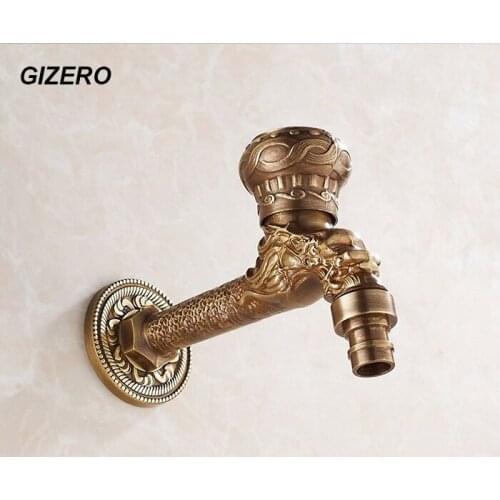Wholesale And Retail Brand New Wall Mount Antique Carved Washing Machine Tap High Quality Laundry Faucet ZR228