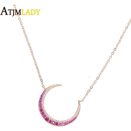 New Anchor Chain moon Star Drop Charm Necklace White Cubic zirconia Moon purple cz Necklace chocker For Women Jewelry