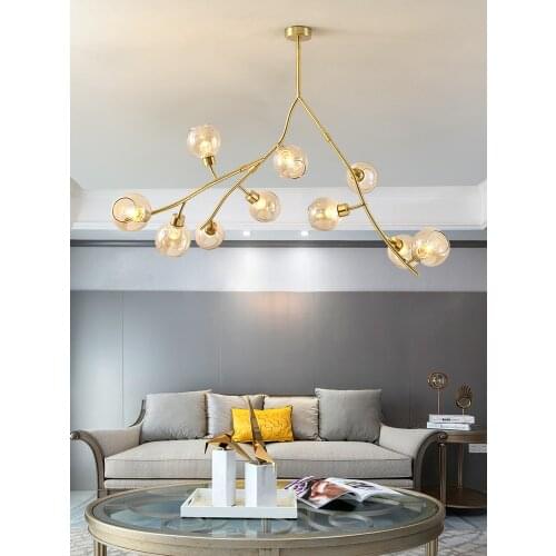 Postmodern creative golden glass lampshade chandelier Nordic interior lighting living room bedroom kitchen office hanging lamp