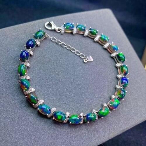 Simple Elegant 100% Natural and Real Black Opal chain bracelet 925 sterling silver Fine jewelry