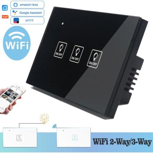 WIFI Touch Light Wall Switch Black Glass Blue LED 118*72mm Universal Smart Home Phone Control 3Gang 2Way Alexa Google Home Alice