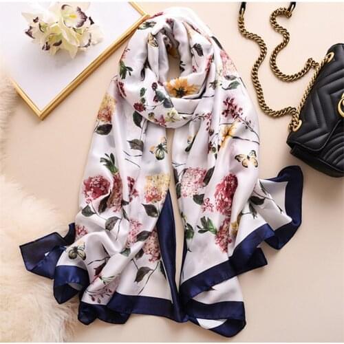 2020 new summer women fashion quality soft silk scarf flower print scarves female shawls holiday Beach cover-ups wraps hot sale
