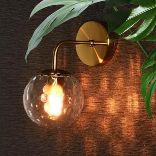 Mordern Black And Antique Brass Ripple Glass LED Sourced Globe Wall Light