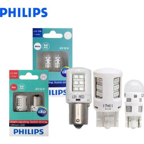 Philips LED W5W W21/5W P21W P21/5W T10 T20 S25 Ultinon LED Light Turn Signals Reverse Lamps Interior Light Stylish Driving, Pair