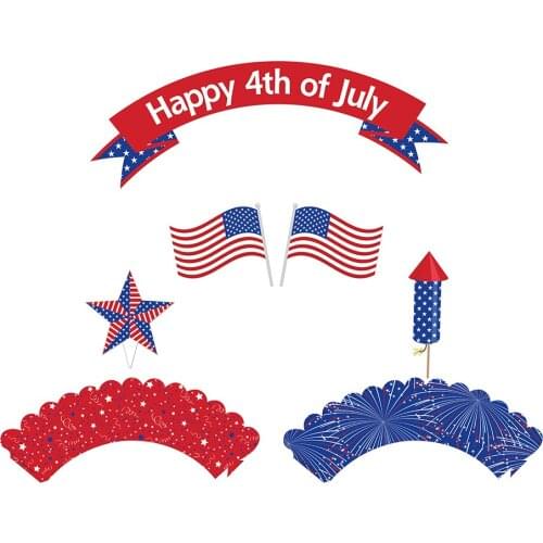4th July Theme Party Decorations Cake Toppers National Day Cupcake Border Decorating Party Supplies