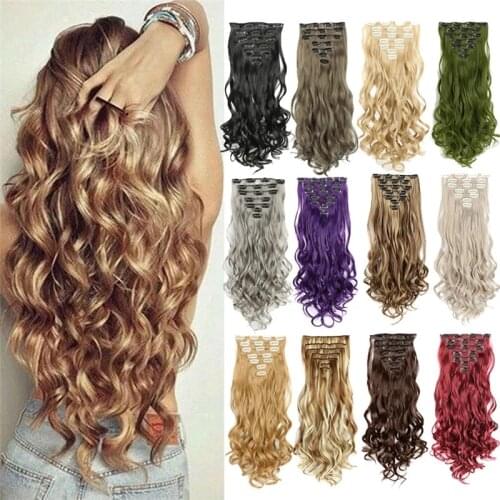 16 Clips In Hair Extensions Women Natural Wave Hair Extensions 7 Pcs/Set 60 Colors 22 Inch Synthetic Hair Piece