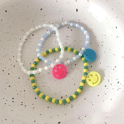 Y2K Jewelry Rainbow Beads Smiley Bracelet for Women Cartoon Cute Fashion Vintage Bracelet Charms 90s Aesthetic New Gits 2021