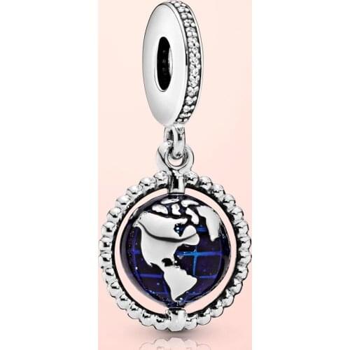 YSH 100% 925 Sterling Silver Beads Bear Spinning Globe Dangle Charm fit Original PandoLA Bracelet DIY Jewelry Valentine Day Gift