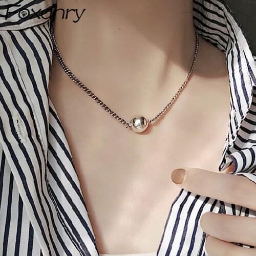 Foxanry Minimalist 925 Sterling Silver Smooth Bead Clavicle Chain Necklace for Women Trendy Elegant Wedding Bride Jewelry Gifts