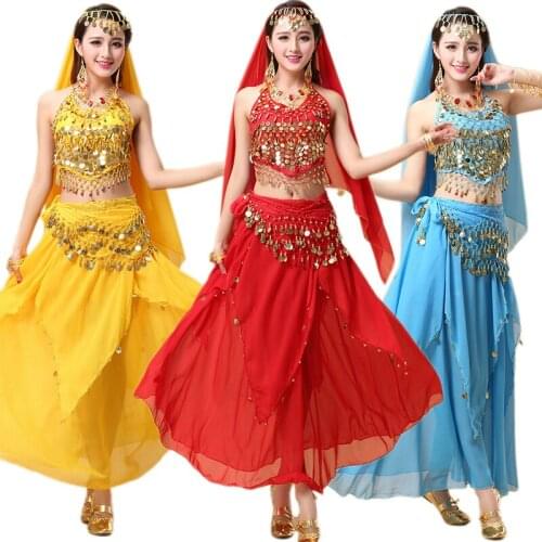 Stage Performance Dance Wear 2018 Women Belly Dancing Clothes 4Pcs Waist Chain Skirt Professional Belly Dance Costume Sets