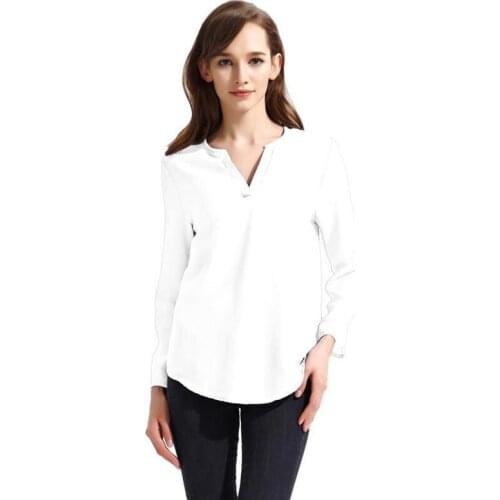 Womens Chiffon Blouse Tops Elegant Ladies V-neck Long Sleeve Shirts Summer Blusas Plus Size Women Thin Chiffon Blouses Shirt