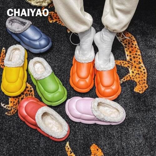 2021 Women Men Slippers Winter Warm Slip On Cozy EVA Soft Sole Waterproof Slide Short Plush Lining Fashion Outdoor House Shoes