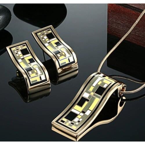 Zlxgirl jewelry Fashion Women Beige with jet Enamel necklace Earring jewelry sets Brand gold color wedding Bridal accessory Ear