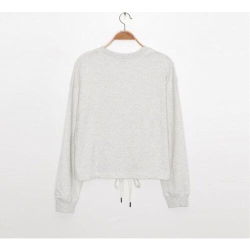 202 Spring Autumn Fashion Design Casual Round Neck Loose Lace Up Waist Sweater Flocking Print Top Long Sleeve Loose Women I1