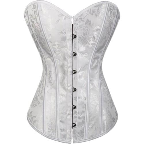 Womens Lace Up Steel Boned Jacquard Brocade Lingerie Top Overbust Corset Bustiers Training Shaper for Weight Loss Plus Size