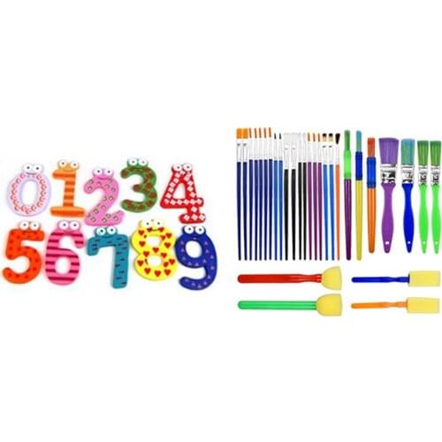 1set Funky Fun Colorful Magnetic Numbers Wooden Fridge Magnets & 30PCS Colorful Artist Paint Brush Set