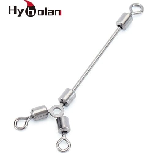 10pcs 3 way Long Swivels Ball Bearing Swivel Solid Rings Rolling Swivel Steel Hook Connector Sea Boat Fishing Hook Accessories
